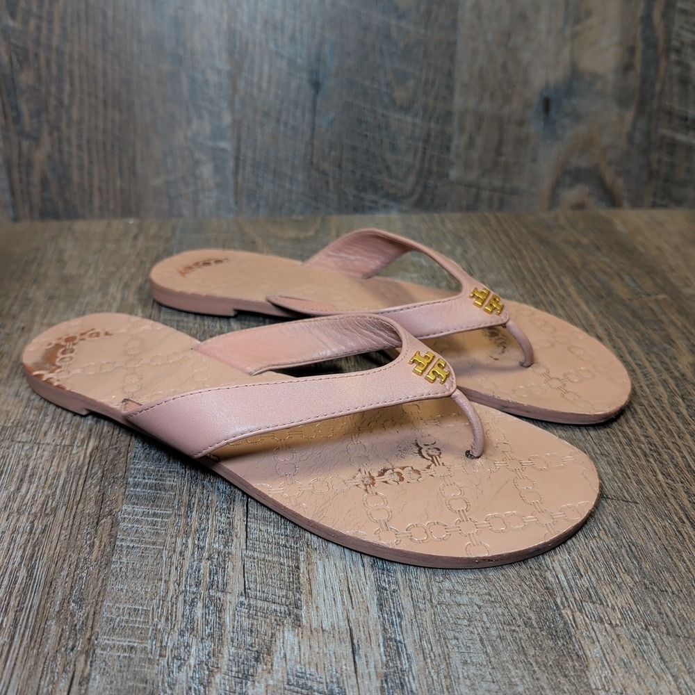 Tory Burch Preppy Monroe Flat Thong Sandals in Makeup Nude Tan Women's Size 8